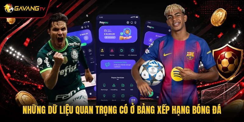 Những dữ liệu quan trọng có ở bảng xếp hạng bóng đá